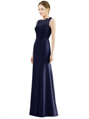 Dunkelmarine Meerjungfrau Illusion Ausschnitt Chiffon Spitze Lange Brautjungfernkleider Lieferanten