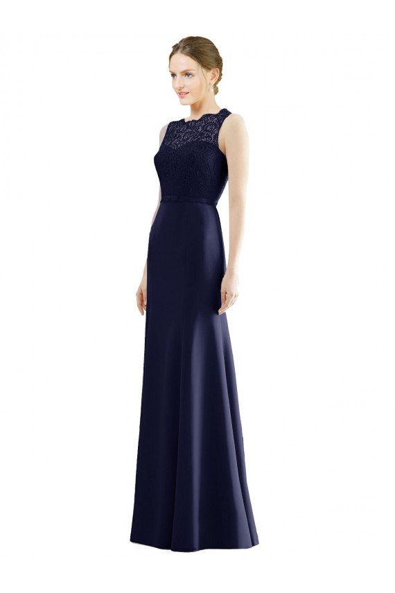 Dunkelmarine Meerjungfrau Illusion Ausschnitt Chiffon Spitze Lange Brautjungfernkleider Lieferanten
