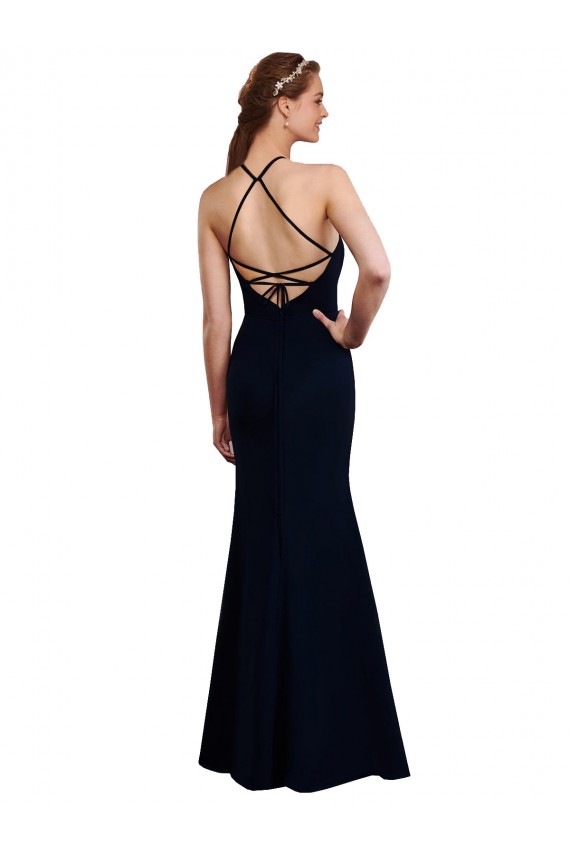 Dunkelmarine Meerjungfrau Neckholder Chiffon Lange Brautjungfernkleider Lieferanten