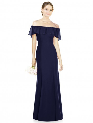 Dunkelmarine Trompete Off-Schulter Chiffon Lange Brautjungfernkleider Lieferanten