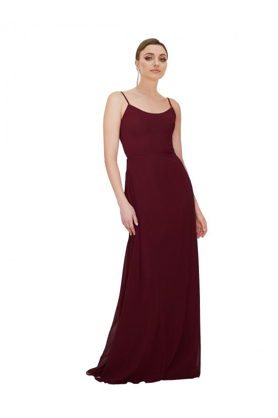 Dunkler Burgunder A-Linien Scoop Chiffon Lange Brautjungfernkleider Lieferanten