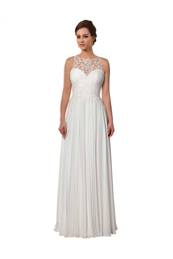 Elfenbein A-Linien Illusion Ausschnitt Sweep Zug Chiffon Boho Brautkleider Lieferanten