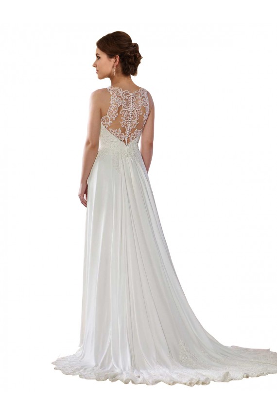 Elfenbein A-Linien Illusion Ausschnitt Sweep Zug Chiffon Boho Brautkleider Lieferanten