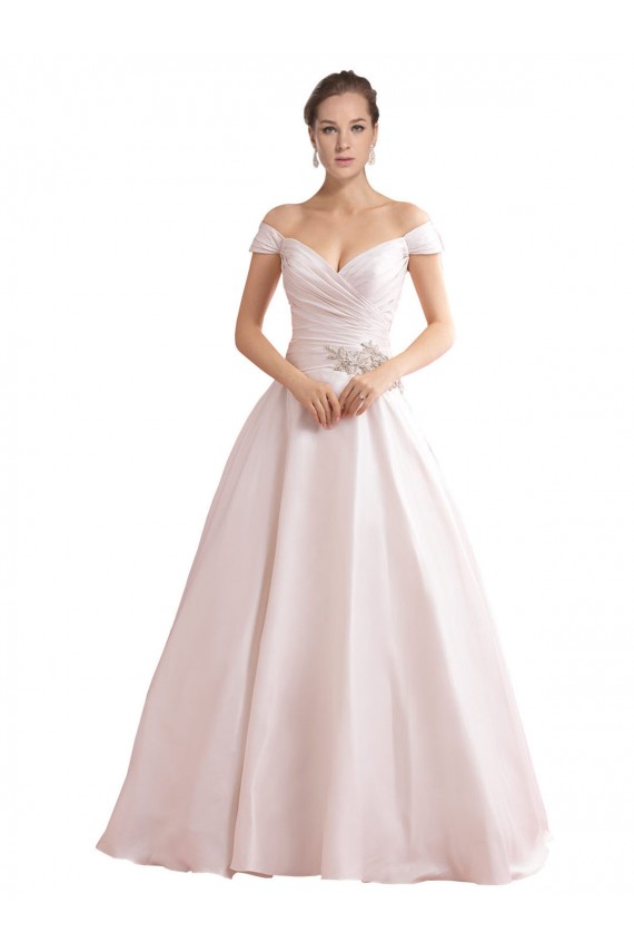 Elfenbein A-Linien Off-Schulter Kapelle-schleppe Satin Brautkleider Lieferanten