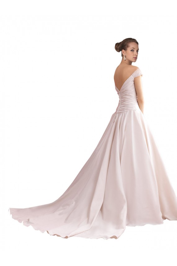 Elfenbein A-Linien Off-Schulter Kapelle-schleppe Satin Brautkleider Lieferanten