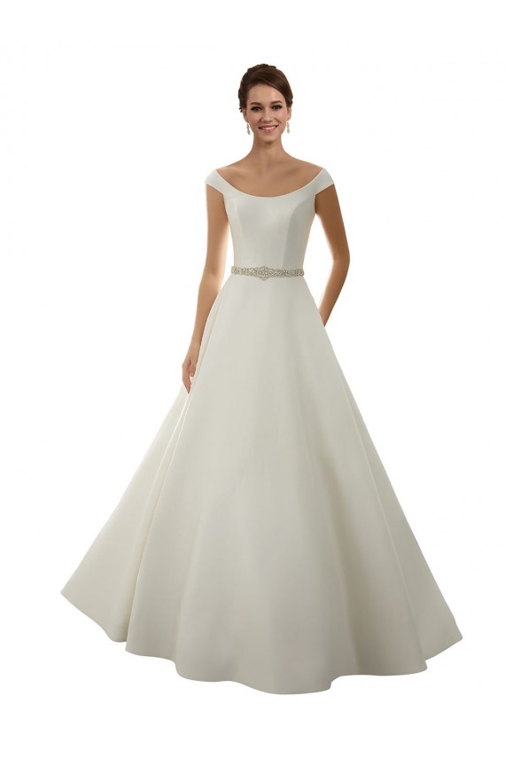 Elfenbein A-Linien Off-Schulter Kapelle-schleppe Satin Klassisch Brautkleider Lieferanten