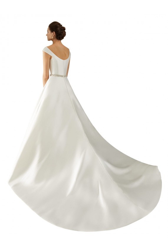 Elfenbein A-Linien Off-Schulter Kapelle-schleppe Satin Klassisch Brautkleider Lieferanten