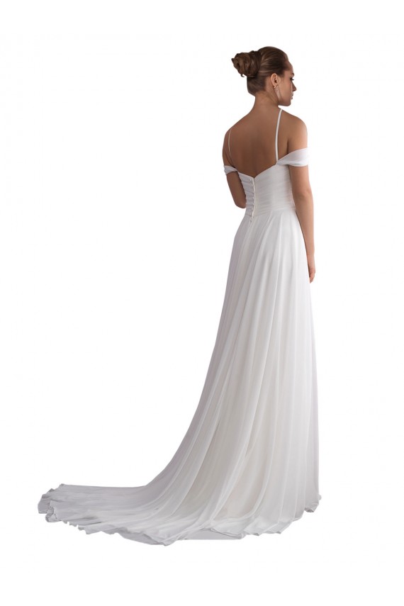 Elfenbein A-Linien Off-Schulter Sweep Zug Chiffon Strand Brautkleider Lieferanten