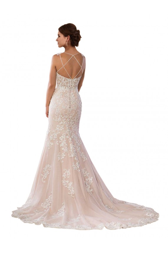 Elfenbein & Champagner Meerjungfrau Spaghetti-Träger Kapelle-schleppe Spitze Boho Brautkleider Lieferanten