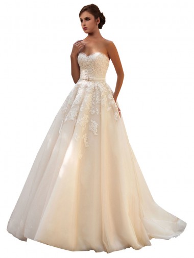 Elfenbein & Champagner Prinzessin Kapelle-schleppe Tüll Spitze Brautkleider Lieferanten