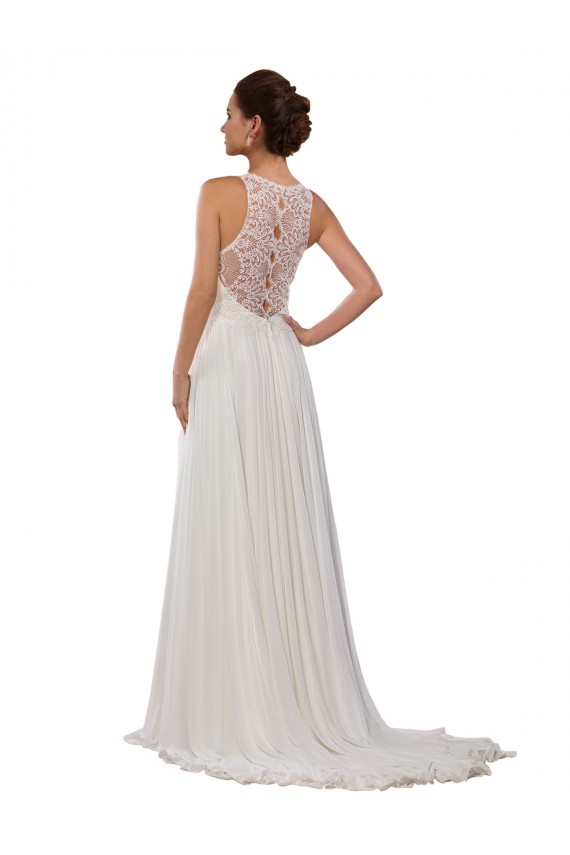 Elfenbein Etui Illusion Ausschnitt Kapelle-schleppe Chiffon Brautkleider Lieferanten