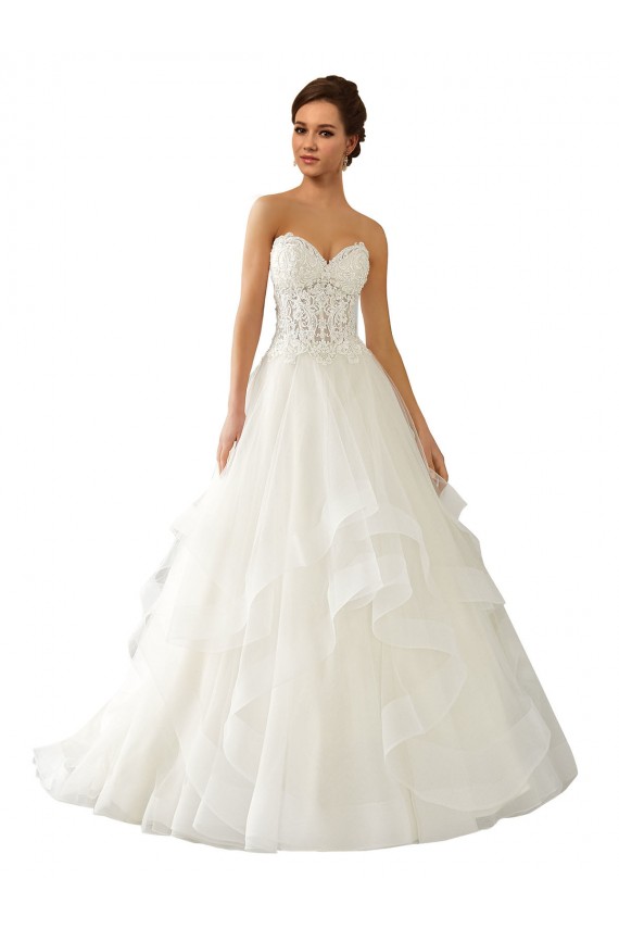 Elfenbein Prinzessin Kapelle-schleppe Satin Tüll Spitze Brautkleider Lieferanten