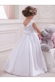 Elfenbein Prinzessin Satin Spitze Lange Blumenmädchenkleider Lieferanten