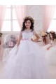 Elfenbein Prinzessin Tüll Spitze Lange Blumenmädchenkleider Lieferanten