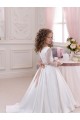 Elfenbein Prinzessin V-Ausschnitt Kapelle-schleppe Satin Spitze Lange Blumenmädchenkleider Lieferanten