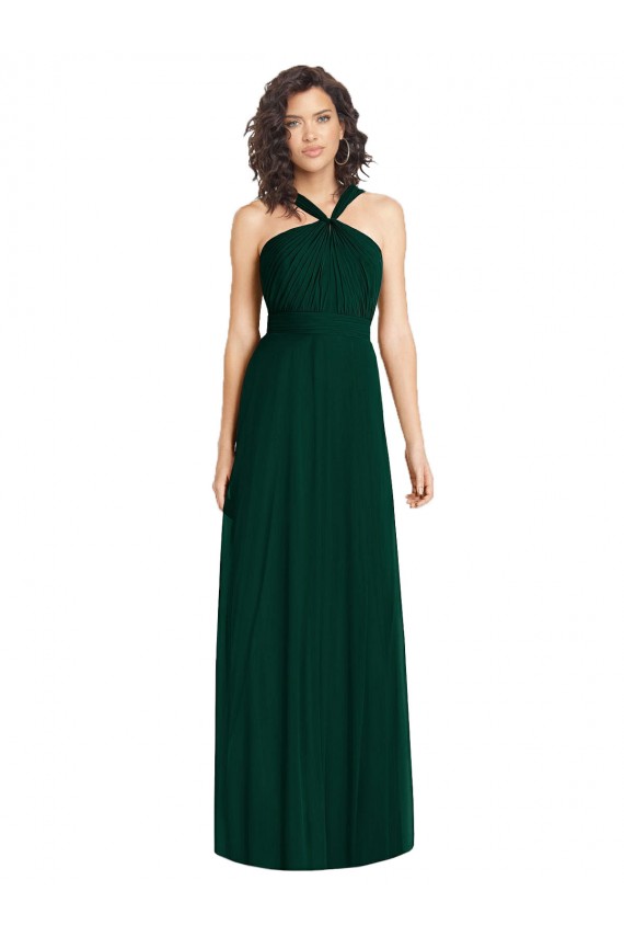 Evergrün A-Linien Neckholder Chiffon Lange Brautjungfernkleider Lieferanten