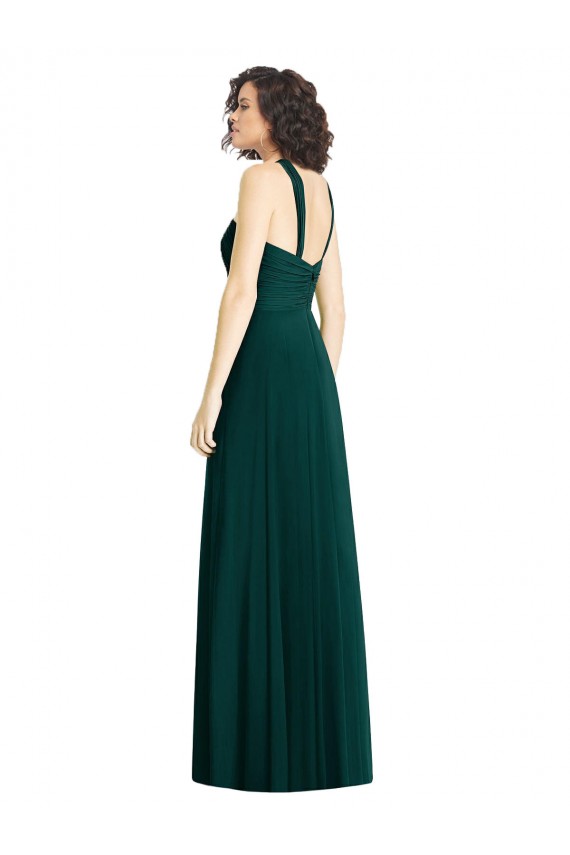 Evergrün A-Linien Neckholder Chiffon Lange Brautjungfernkleider Lieferanten