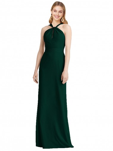 Evergrün Trompete Neckholder Chiffon Lange Brautjungfernkleider Lieferanten