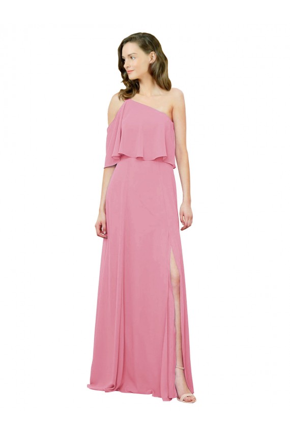 Hautrosa A-Linien Eine-Schulter Chiffon Lange Brautjungfernkleider Lieferanten