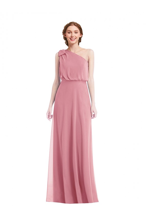 Hautrosa A-Linien Eine-Schulter Chiffon Lange Brautjungfernkleider Lieferanten