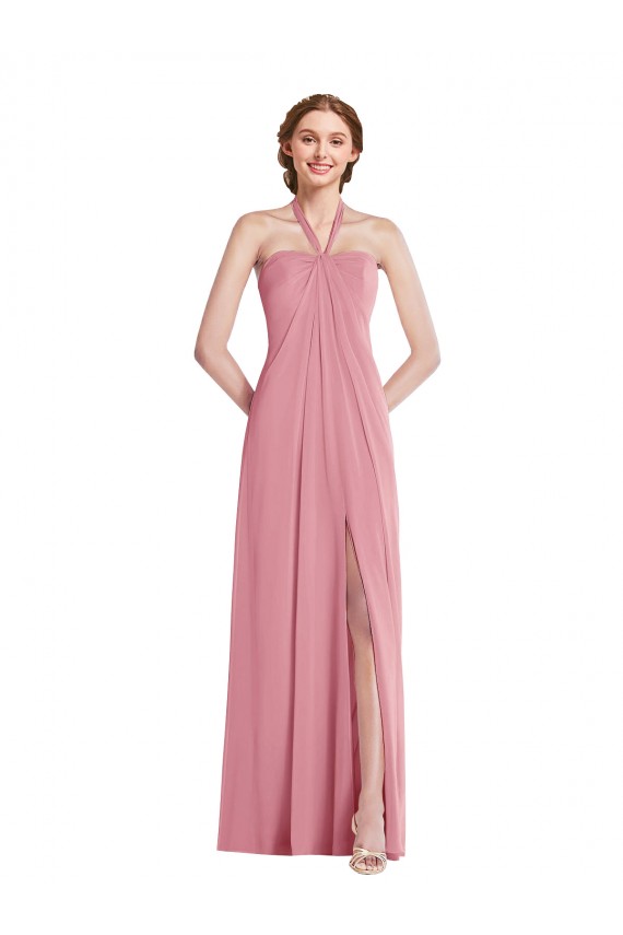Hautrosa A-Linien Neckholder Chiffon Lange Brautjungfernkleider Lieferanten