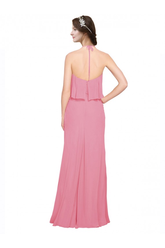 Hautrosa A-Linien Neckholder Stehkragen Ausschnitt Chiffon Lange Brautjungfernkleider Lieferanten