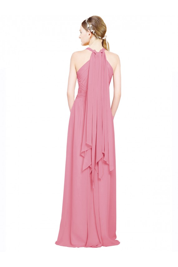 Hautrosa A-Linien Neckholder V-Ausschnitt Chiffon Lange Brautjungfernkleider Lieferanten