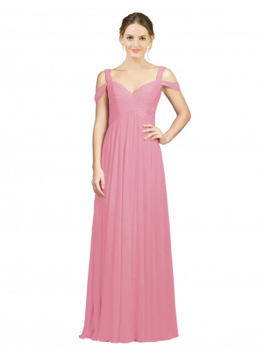 Hautrosa A-Linien Off-Schulter Chiffon Lange Brautjungfernkleider Lieferanten