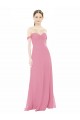 Hautrosa A-Linien Off-Schulter Chiffon Lange Brautjungfernkleider Lieferanten