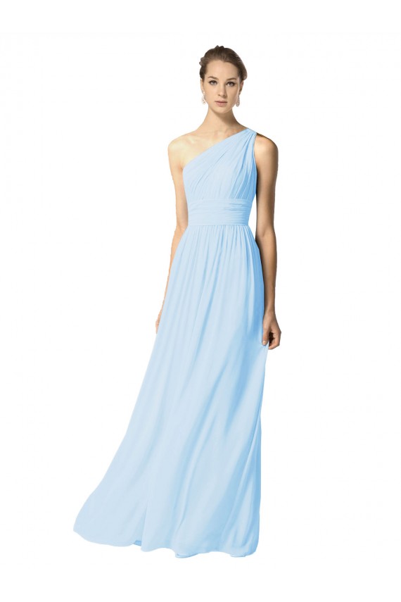 Helles Himmelblau A-Linien Eine-Schulter Chiffon Lange Brautjungfernkleider Lieferanten