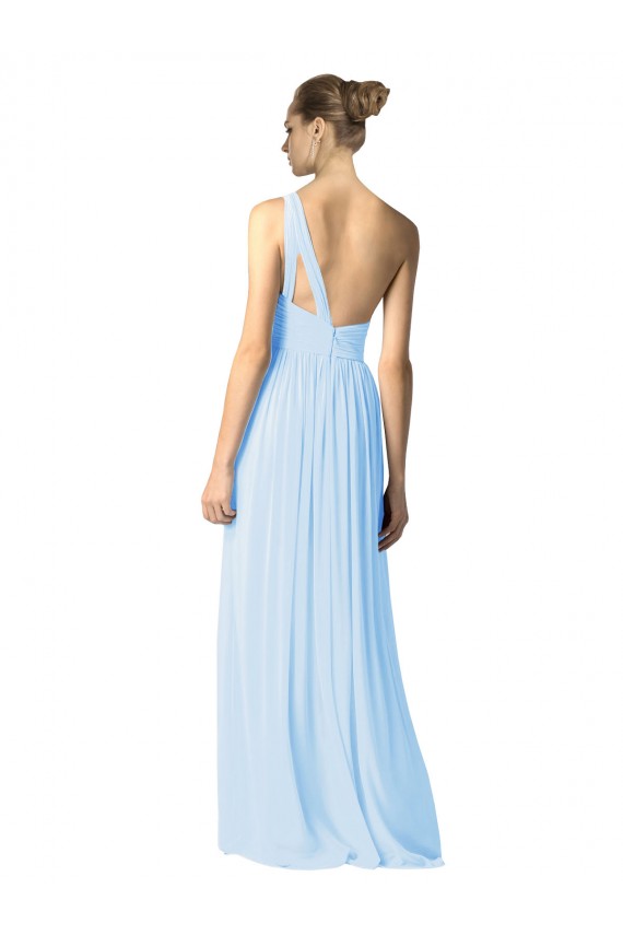 Helles Himmelblau A-Linien Eine-Schulter Chiffon Lange Brautjungfernkleider Lieferanten