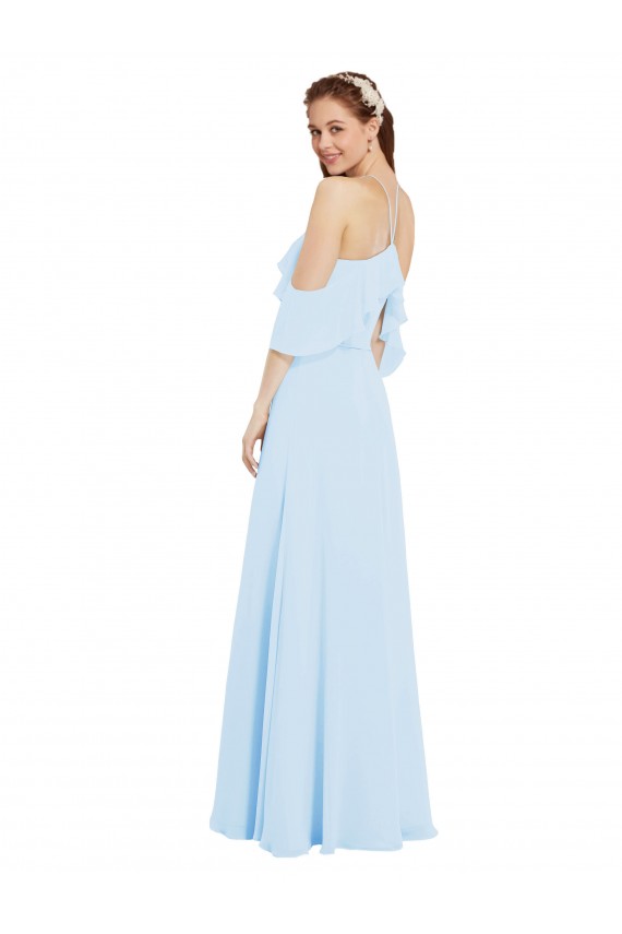 Helles Himmelblau A-Linien Neckholder Chiffon Lange Brautjungfernkleider Lieferanten