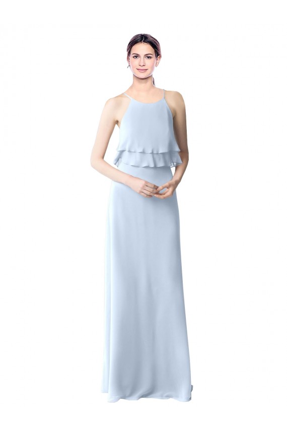 Helles Himmelblau A-Linien Neckholder Chiffon Lange Brautjungfernkleider Lieferanten