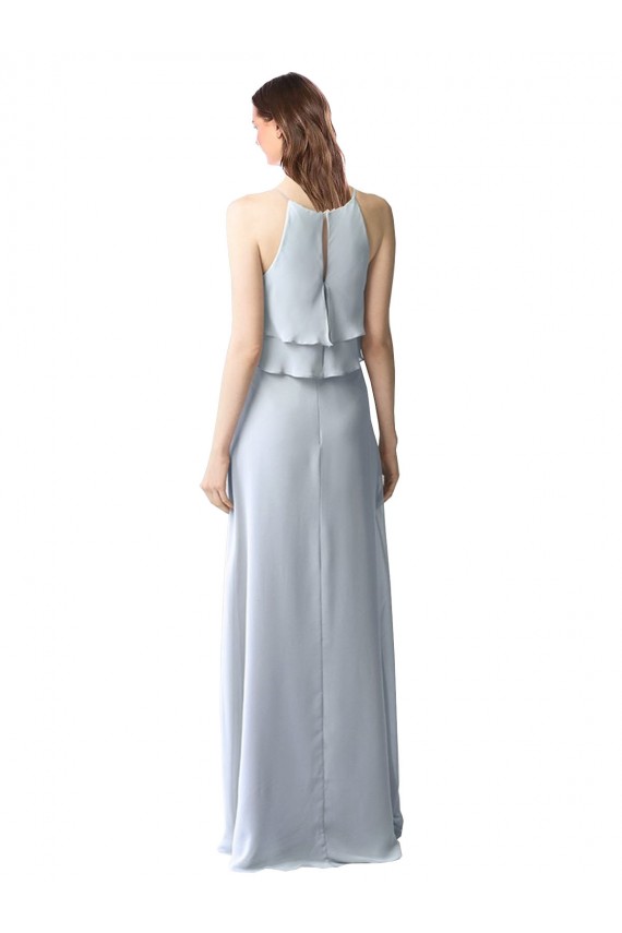 Helles Himmelblau A-Linien Neckholder Chiffon Lange Brautjungfernkleider Lieferanten