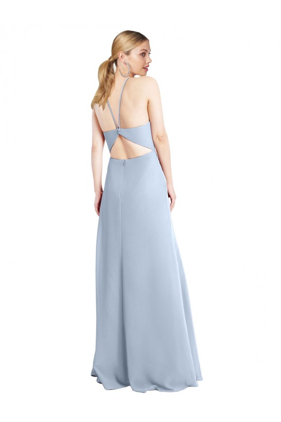 Helles Himmelblau A-Linien Neckholder Chiffon Lange Brautjungfernkleider Lieferanten