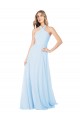 Helles Himmelblau A-Linien Neckholder Stehkragen Ausschnitt Chiffon Lange Brautjungfernkleider Lieferanten