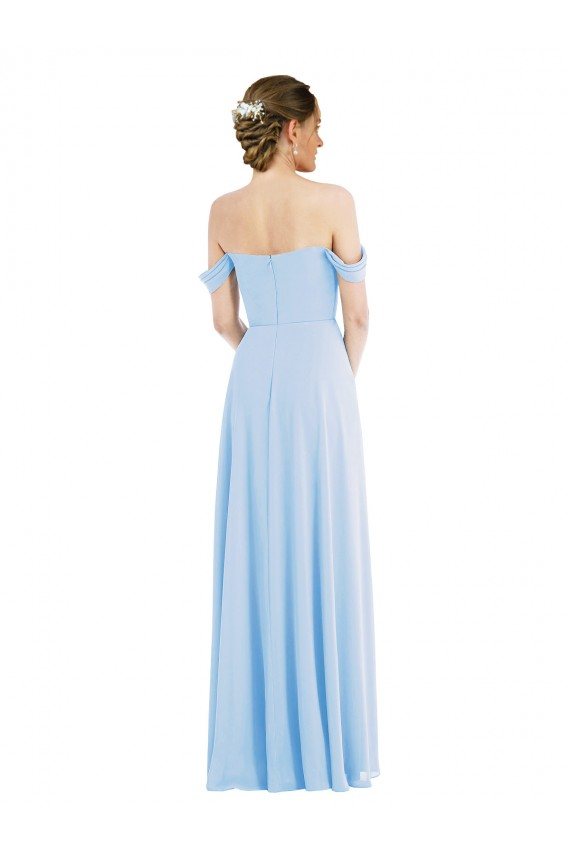 Helles Himmelblau A-Linien Off-Schulter Chiffon Lange Formale Brautjungfernkleider / Abendkleider Lieferanten