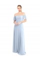 Helles Himmelblau A-Linien Off-Schulter Quadrat Ausschnitt Chiffon Lange Brautjungfernkleider Lieferanten