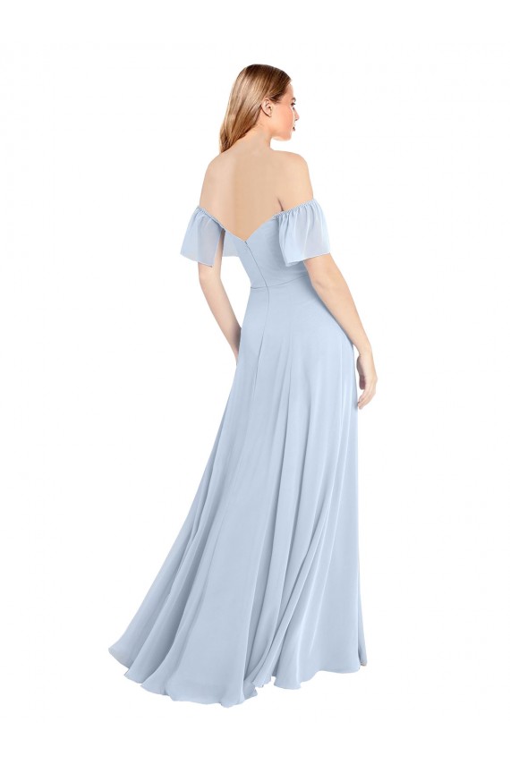 Helles Himmelblau A-Linien Off-Schulter Quadrat Ausschnitt Chiffon Lange Brautjungfernkleider Lieferanten