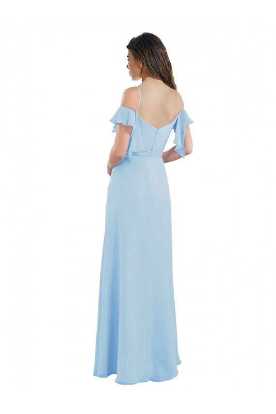 Helles Himmelblau A-Linien Spaghetti-Träger Chiffon Lange Brautjungfernkleider Lieferanten