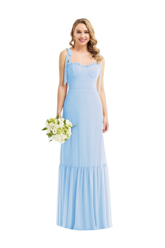Helles Himmelblau A-Linien Spaghetti-Träger Chiffon Lange Brautjungfernkleider Lieferanten
