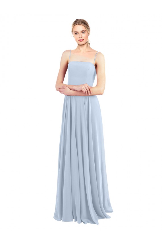 Helles Himmelblau A-Linien Spaghetti-Träger Quadrat Ausschnitt Chiffon Lange Brautjungfernkleider Lieferanten