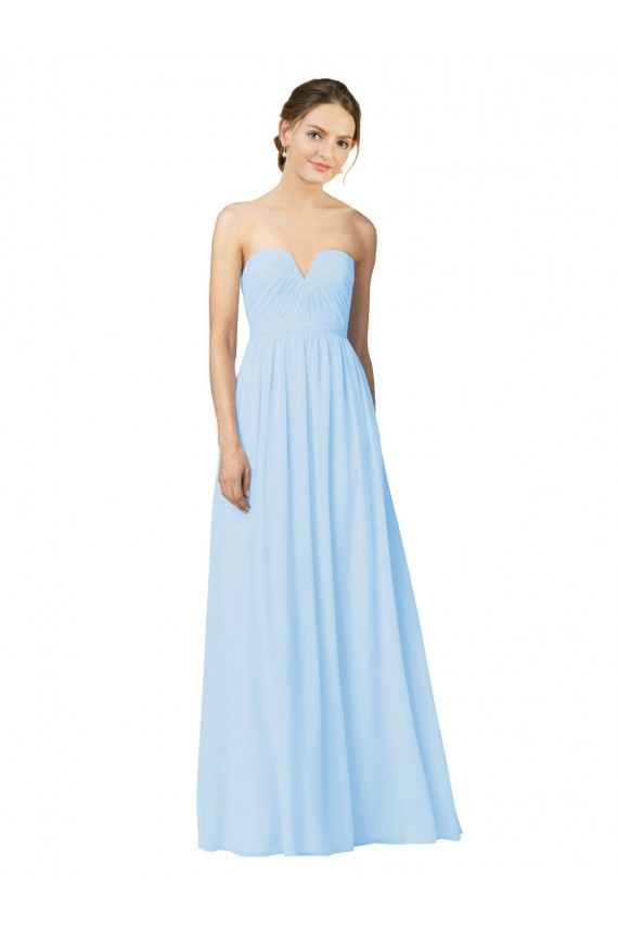 Helles Himmelblau A-Linien Trägerlos Chiffon Lange Brautjungfernkleider Lieferanten