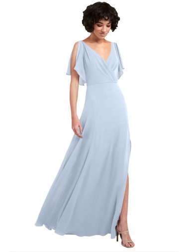 Helles Himmelblau A-Linien V-Ausschnitt Chiffon Lange Brautjungfernkleider Lieferanten