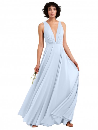 Helles Himmelblau A-Linien V-Ausschnitt Chiffon Lange Brautjungfernkleider Lieferanten