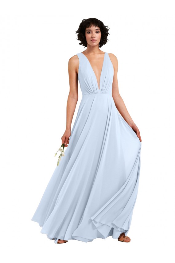 Helles Himmelblau A-Linien V-Ausschnitt Chiffon Lange Brautjungfernkleider Lieferanten
