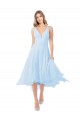 Helles Himmelblau A-Linien V-Ausschnitt Midi Chiffon Kurze Brautjungfernkleider / Cocktailkleider / Heimkehr Kleider Lieferanten