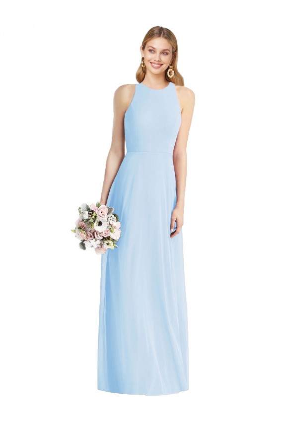 Helles Himmelblau Trompete Neckholder Chiffon Lange Brautjungfernkleider Lieferanten