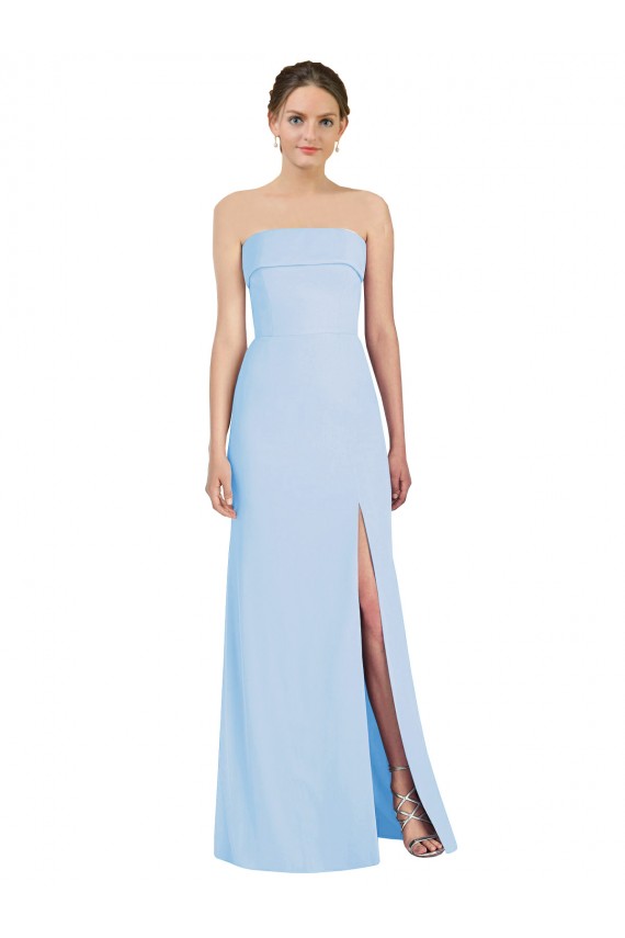 Helles Himmelblau Trompete Trägerlos Chiffon Lange Formale Brautjungfernkleider / Abendkleider Lieferanten