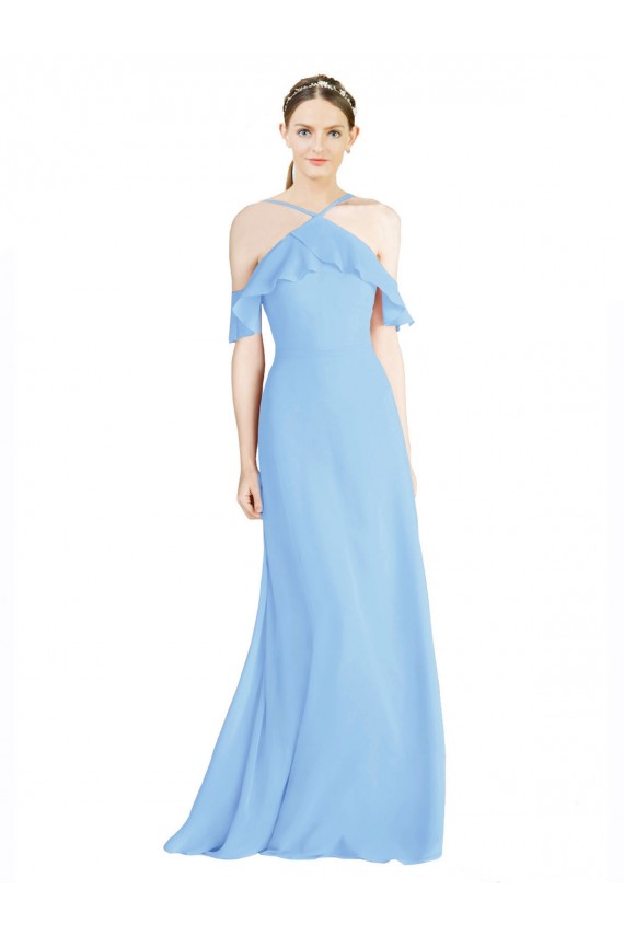 Immergrün A-Linien Neckholder Chiffon Lange Brautjungfernkleider Lieferanten